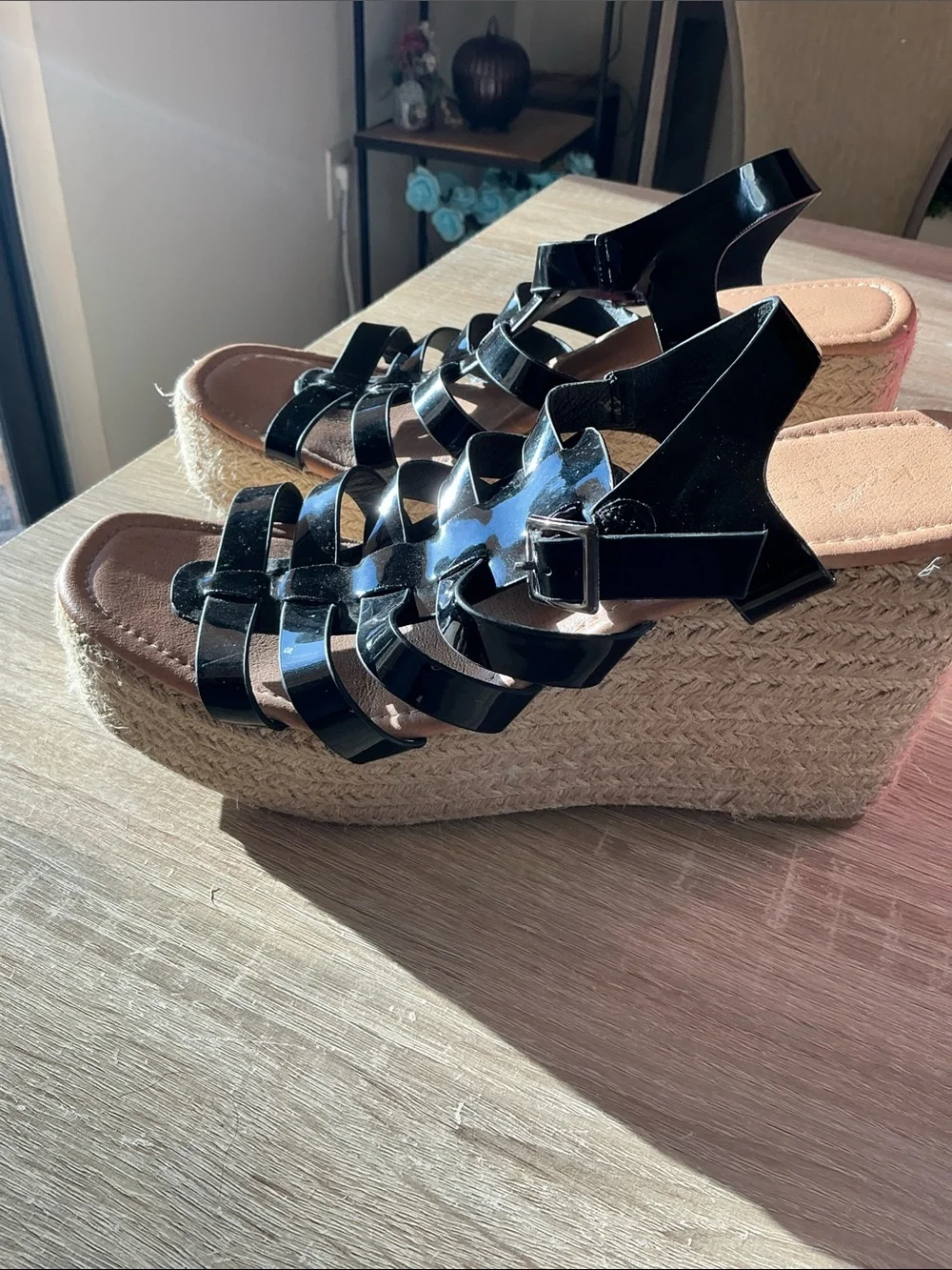 Black Wedge Espadrille Platform Sandals - Women
